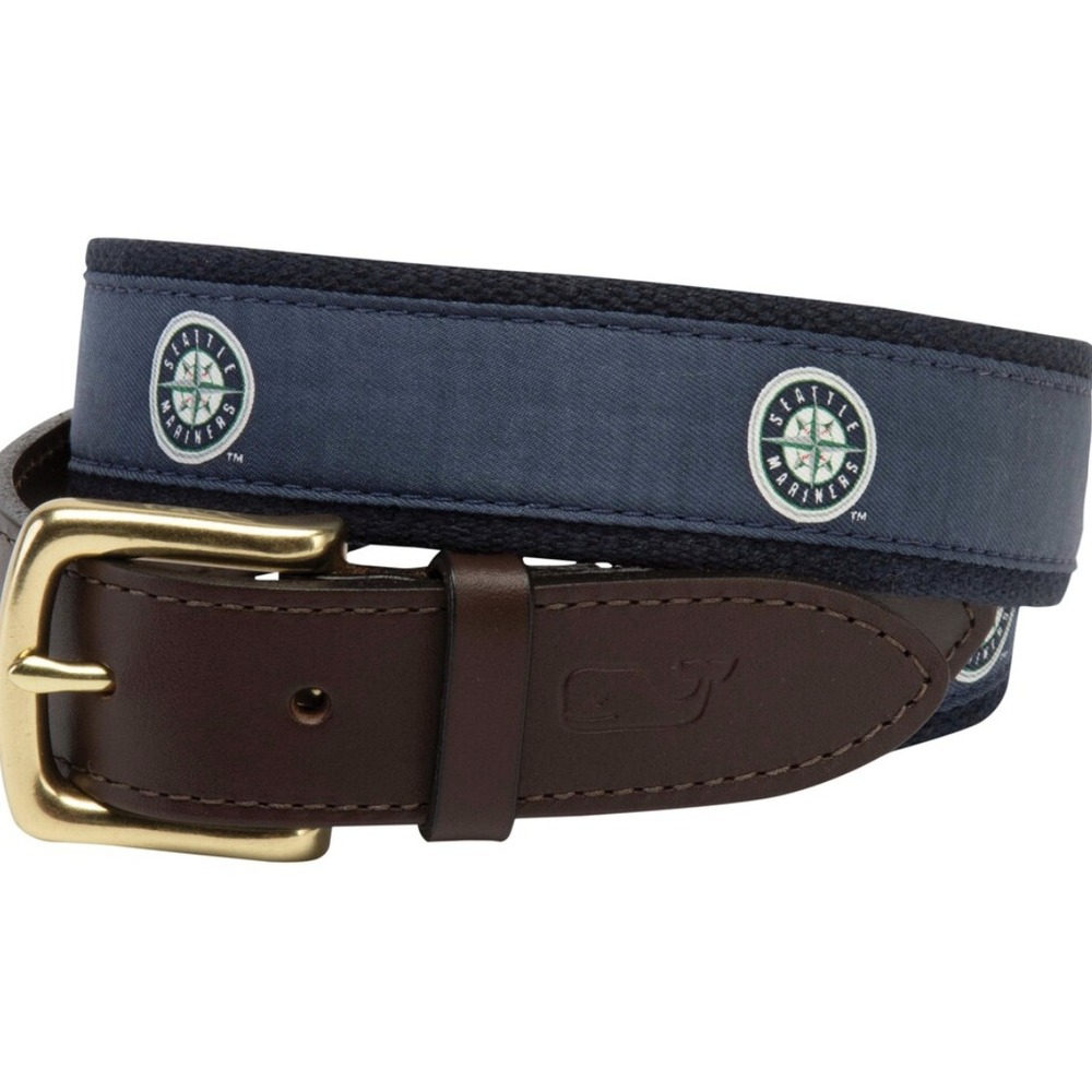 Vineyard Vines‎ Seattle Mariners Canvas Leather Belt MLB Brass Buckle